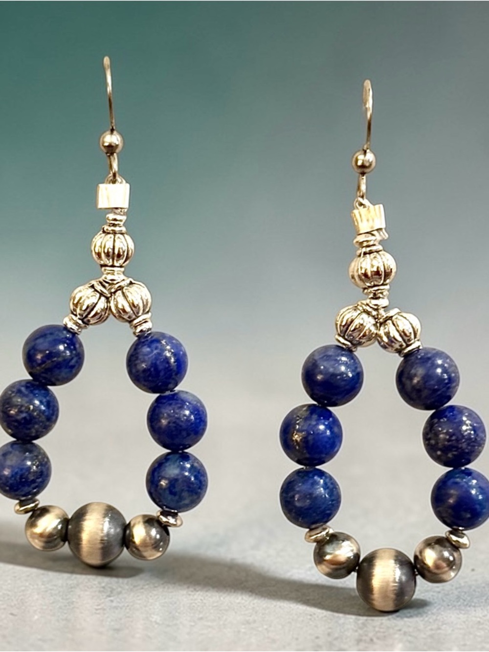 Vintage Navajo Southwestern Sterling Silver Navajo Pearls Lapis Dangle Earrings